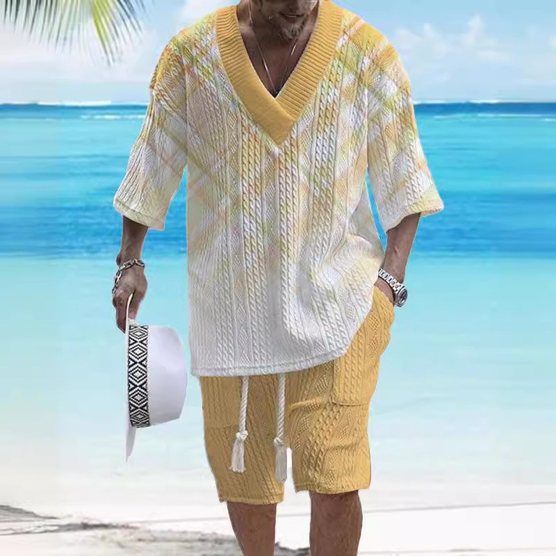 Vintage Jacquard V-Neck Two Piece