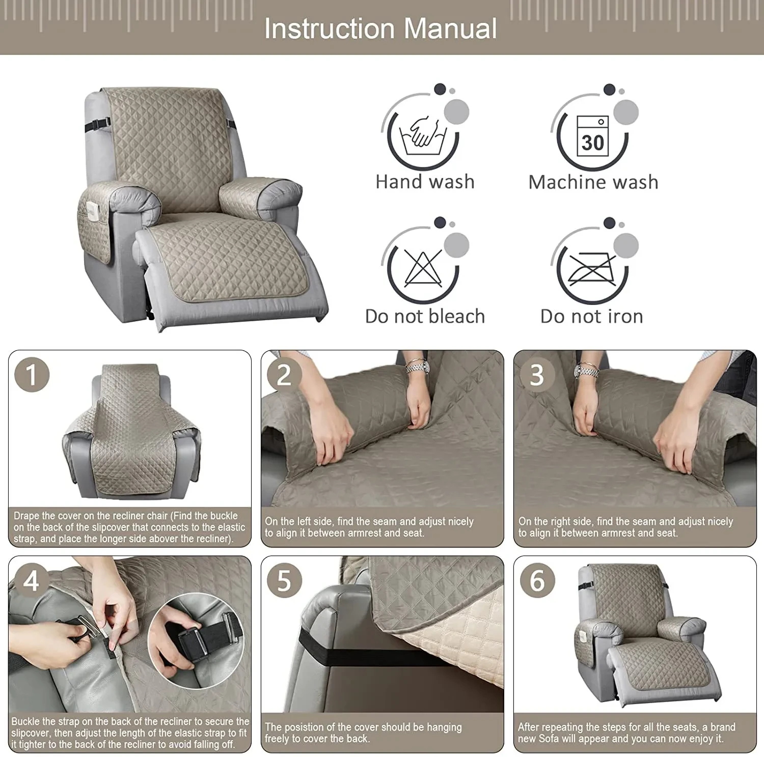 100% Waterproof Recliner Slipcover Rhombus