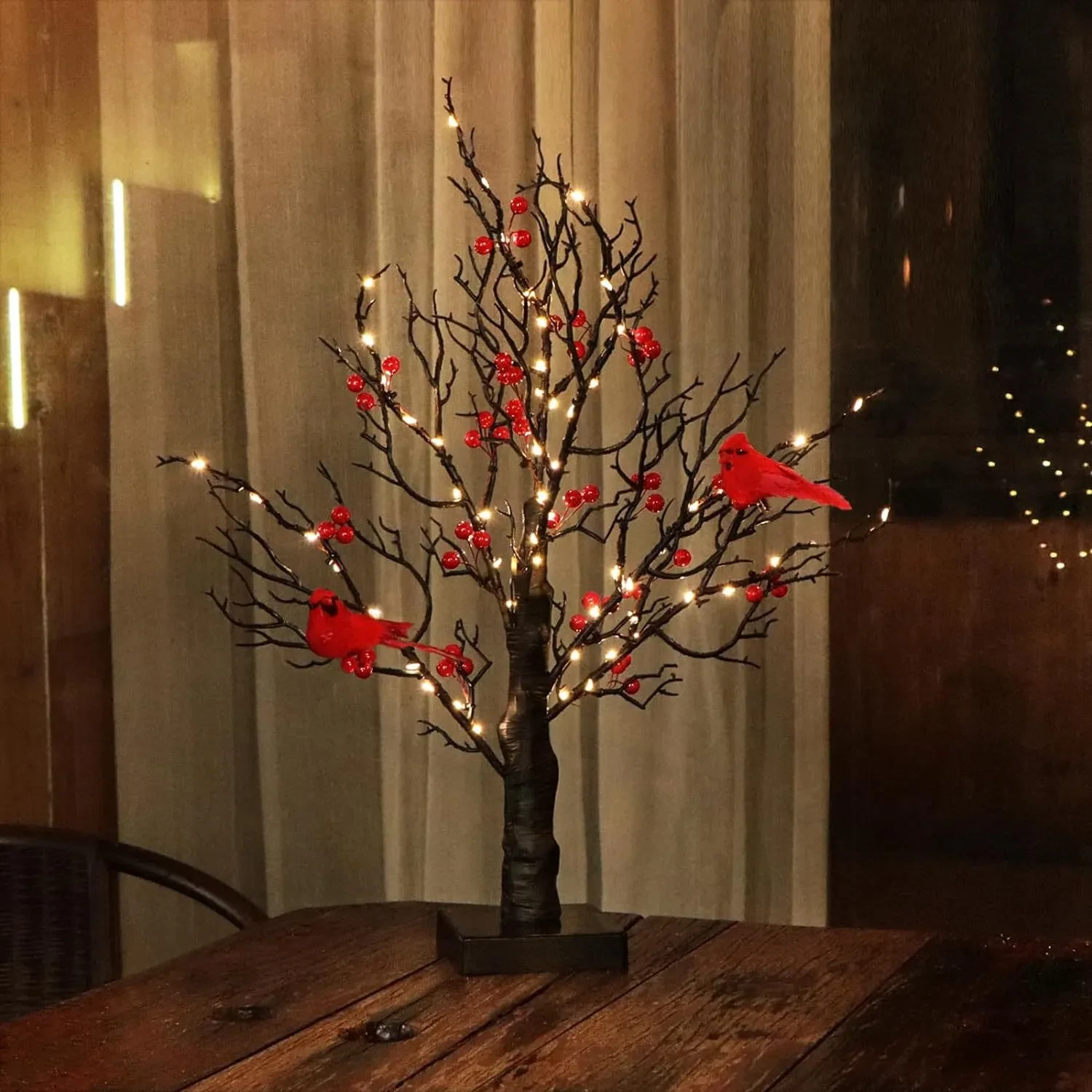 Vintage Glowing Tree With Electric Cardinal & Berries