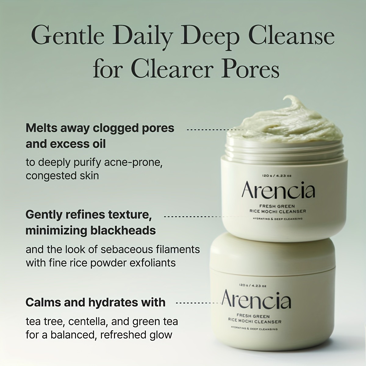 Arencia Fresh Green Rice Mochi Cleanser  Hydrating and Deep Cleansing for All Skin Types