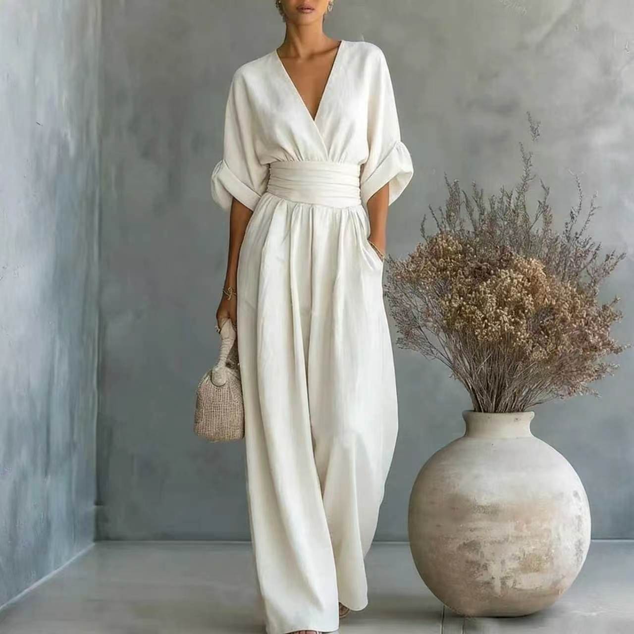 V-neck Waist Jumpsuit
