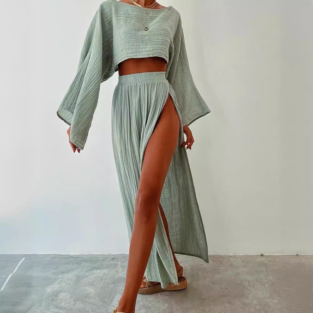 Chic Slit Cotton and Linen Casual Two-Piece Set