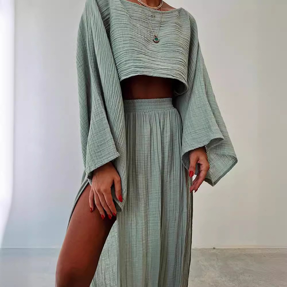 Chic Slit Cotton and Linen Casual Two-Piece Set