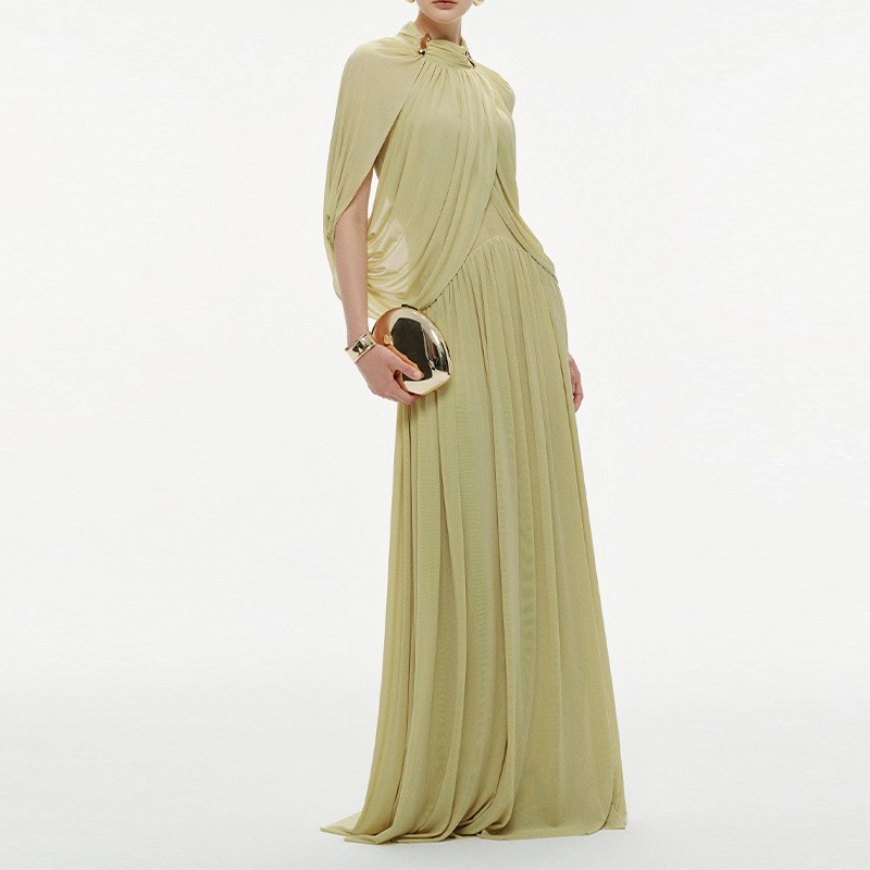 Twilight Whispers Green Draped Cape Sleeve Knit Maxi Dress
