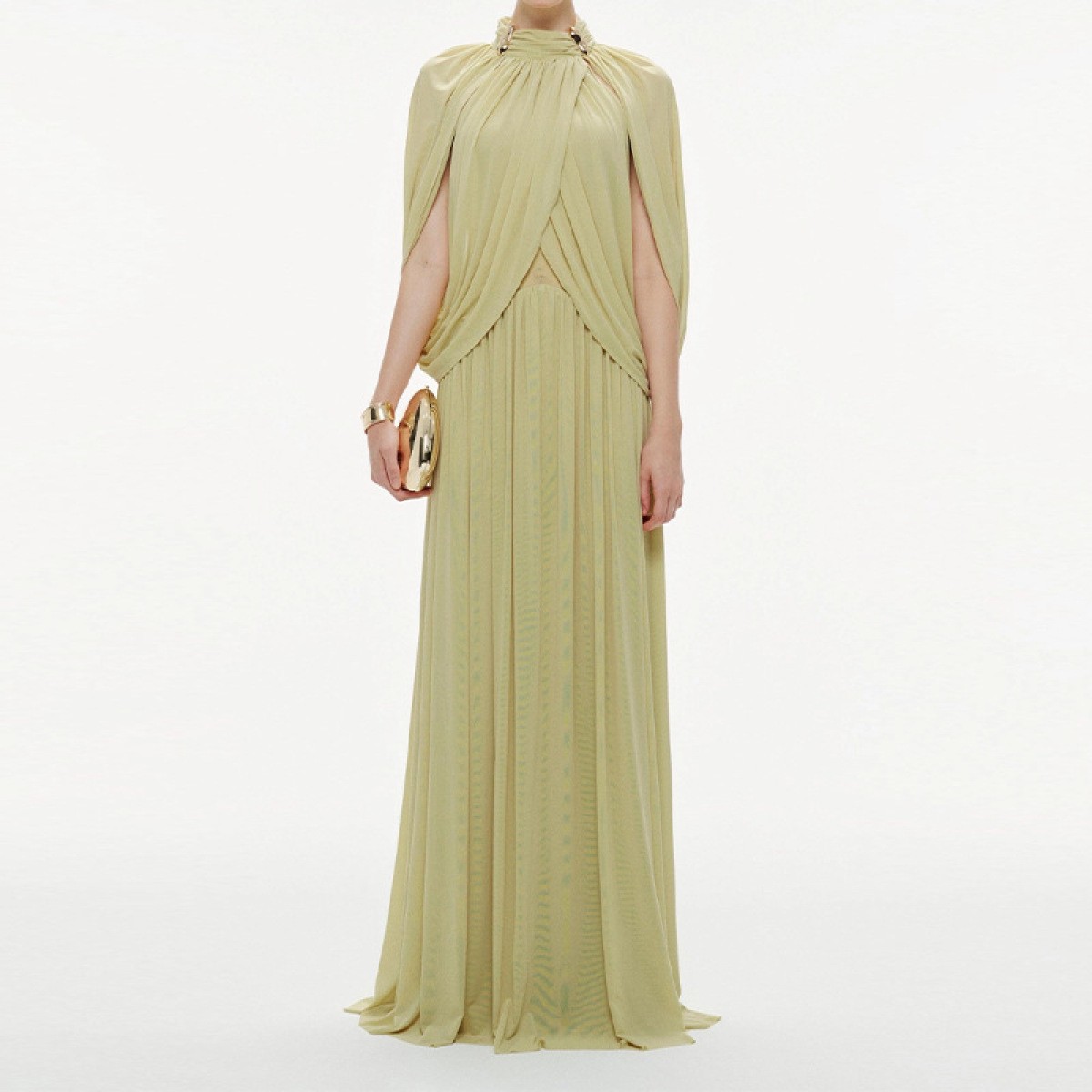 Twilight Whispers Green Draped Cape Sleeve Knit Maxi Dress
