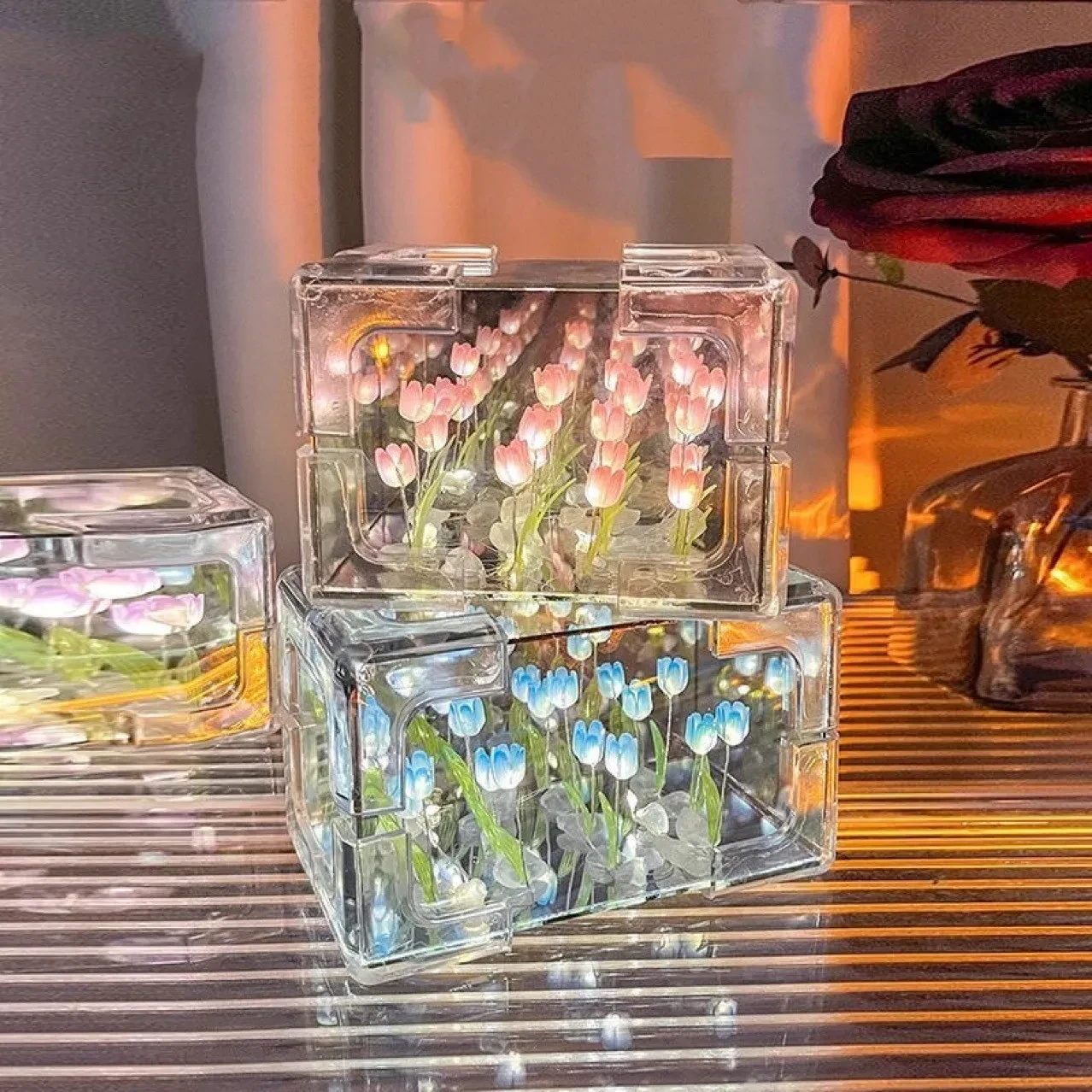Creative Handmade DIY Octagonal Rose Flower Sea Night Light Romantic Gift