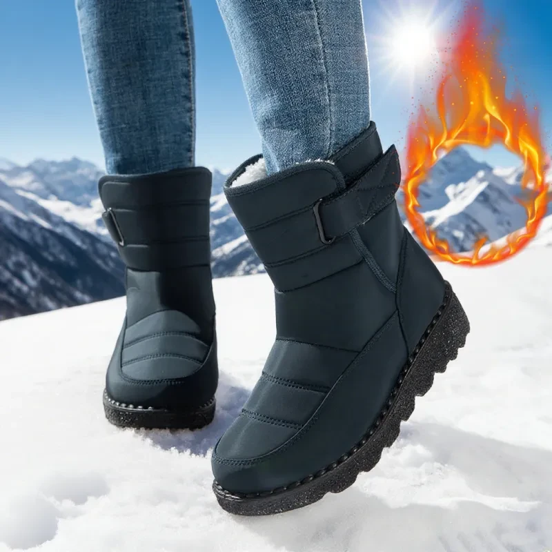 Winter Snow Boots Fashion Flat Thick-soled Cotton Shoes Round Toe Warm Plush Ankle Boot For Women