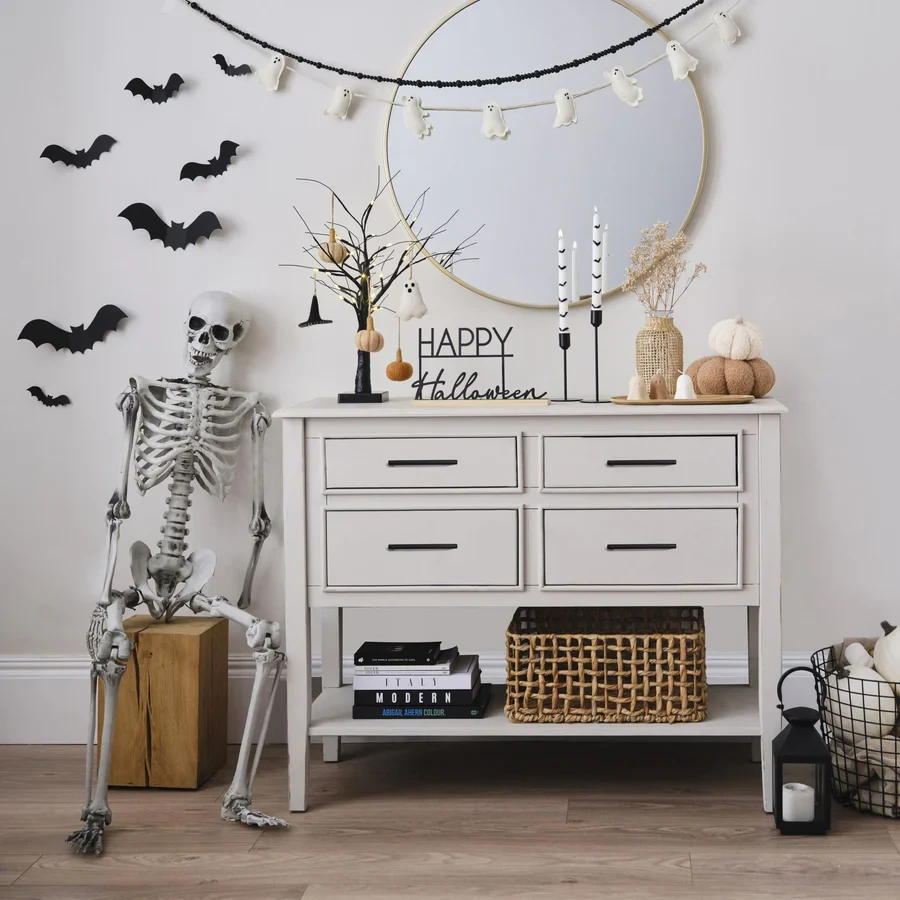 Halloween Hanging Tree Decoration - Pumpkin Spice Felt Skeleton Bear