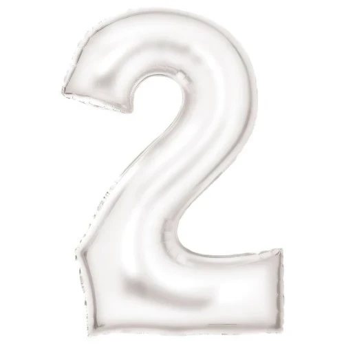 Large Number 2 Silk Lustre White Foil Balloon 55cm w x 86cm h