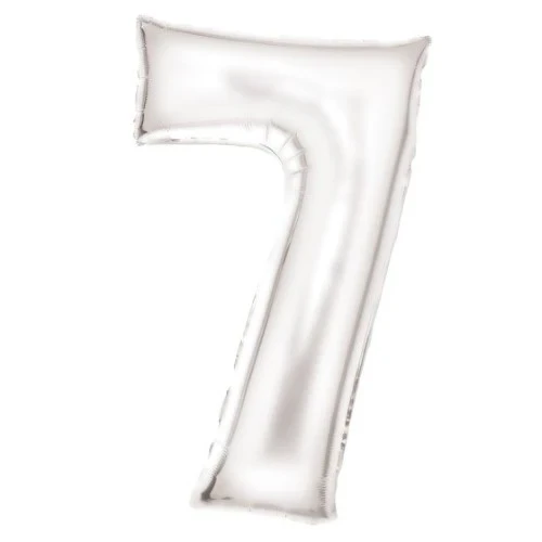 Large Number 7 Silk Lustre White Foil Balloon 53cm w x 89cm h