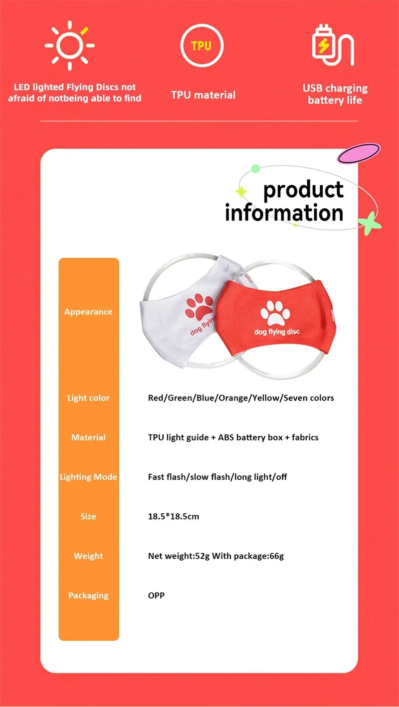 Dog Flying Discs Light Glowing LED LuminousTrainning Interactive Toys Game Flying Discs Dog Toy Pet Dog Accessories Pet Products