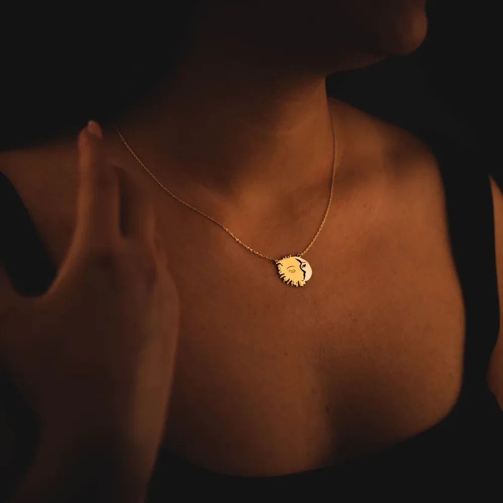 Sun Moon Pendant Necklace Sweater Chain