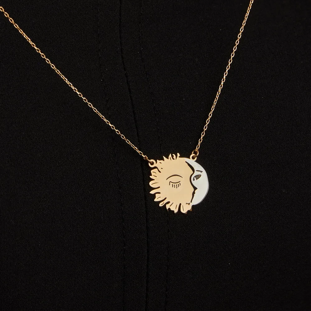 Sun Moon Pendant Necklace Sweater Chain