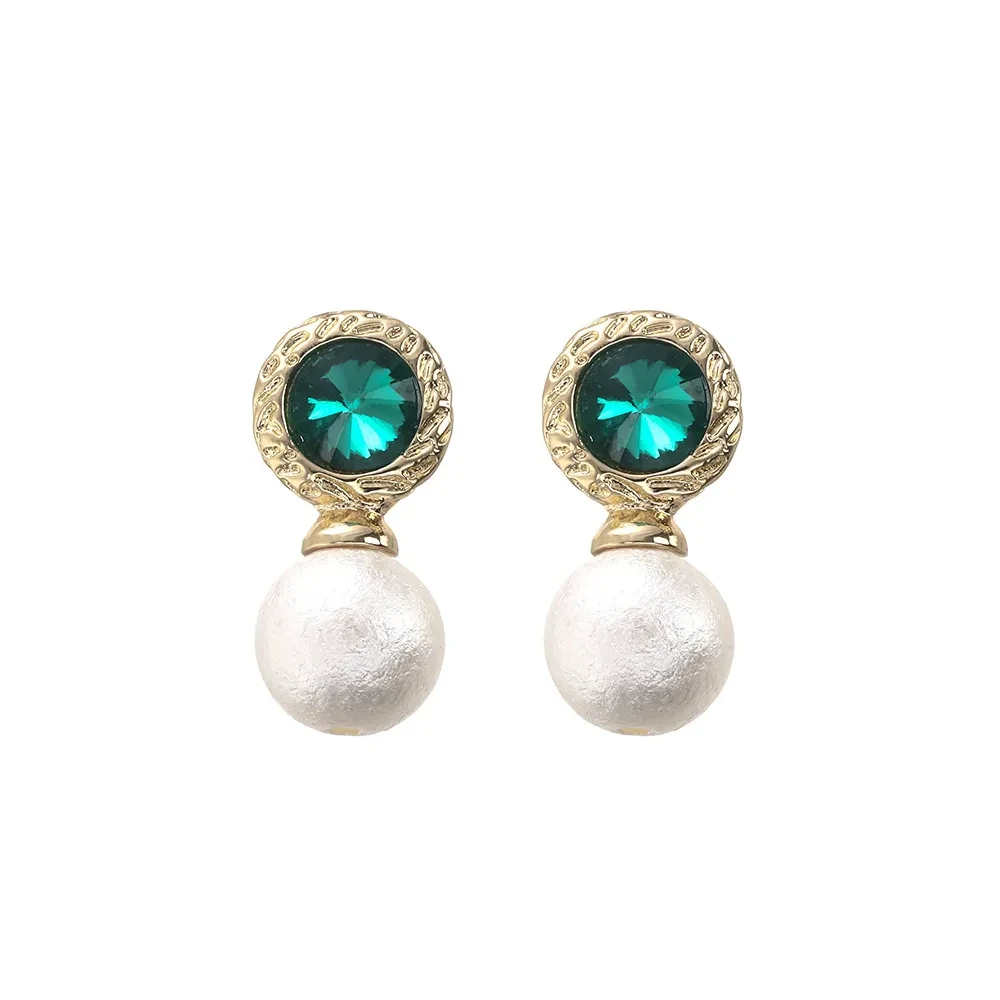 Emerald Rhinestone Pearl Stud Earrings For Women SKU: CJST234431501AZ Lists: 0