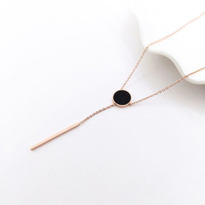 Black dot fringed long pendant necklace