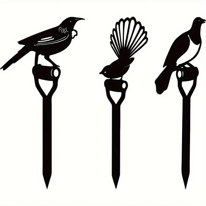 Charming 3pcs Bird Family Metal Garden Stakes Outdoor Patio & Lawn Decor