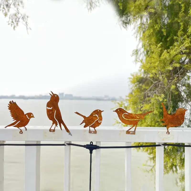 5pcs Rusty Metal Birds Set Outdoor Garden & Yard Decor