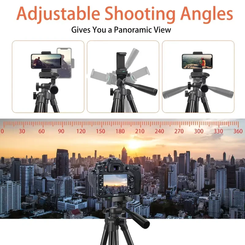51" Adjustable Travel Tripod Phone Holder & Remote Control