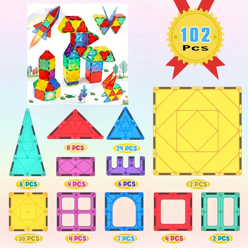 KIDNOAM 102pcs Magnetic Building Blocks  Vehicle-Themed Construction Toys