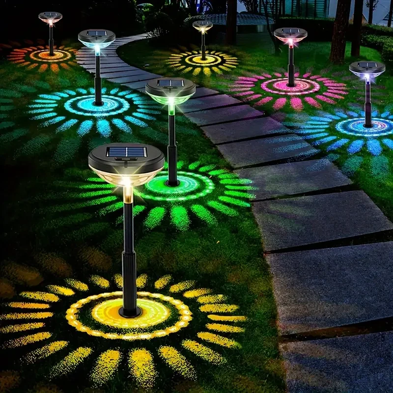 6pcs Solar Lawn Lights Warm & Color Decorative Pathway Lights