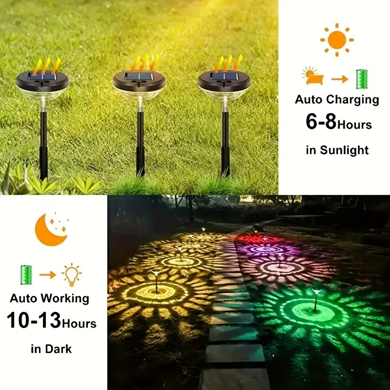 6pcs Solar Lawn Lights Warm & Color Decorative Pathway Lights