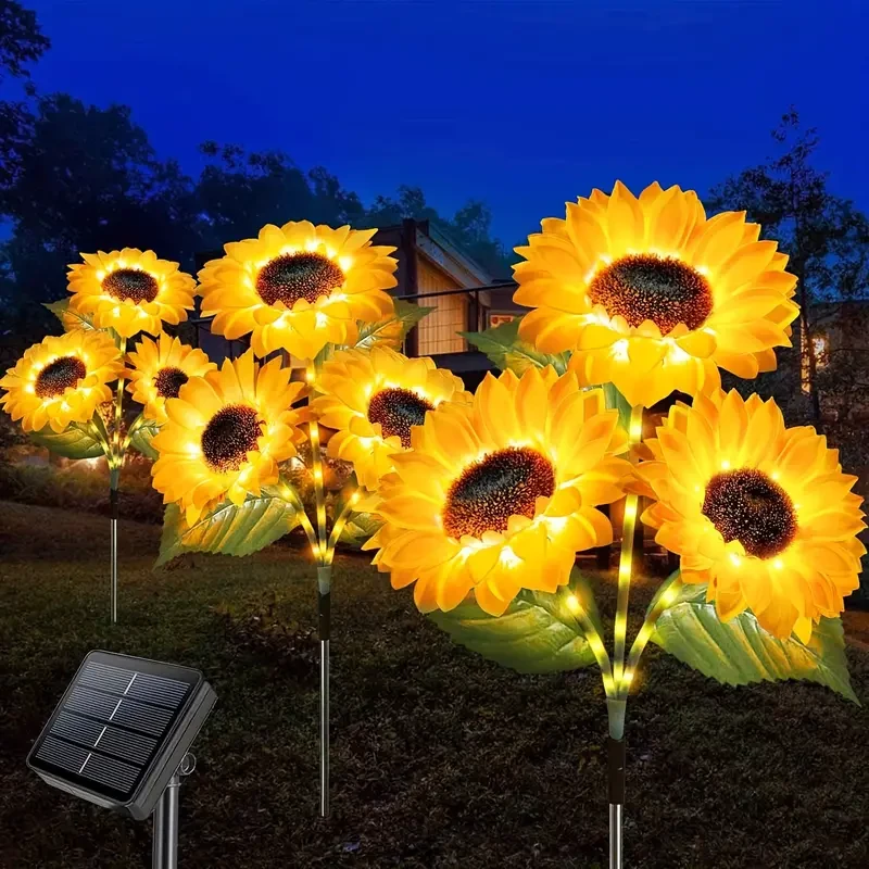 3-Pack Solar Sunflowers Stake Lights Vibrant LED Artificial Flowers