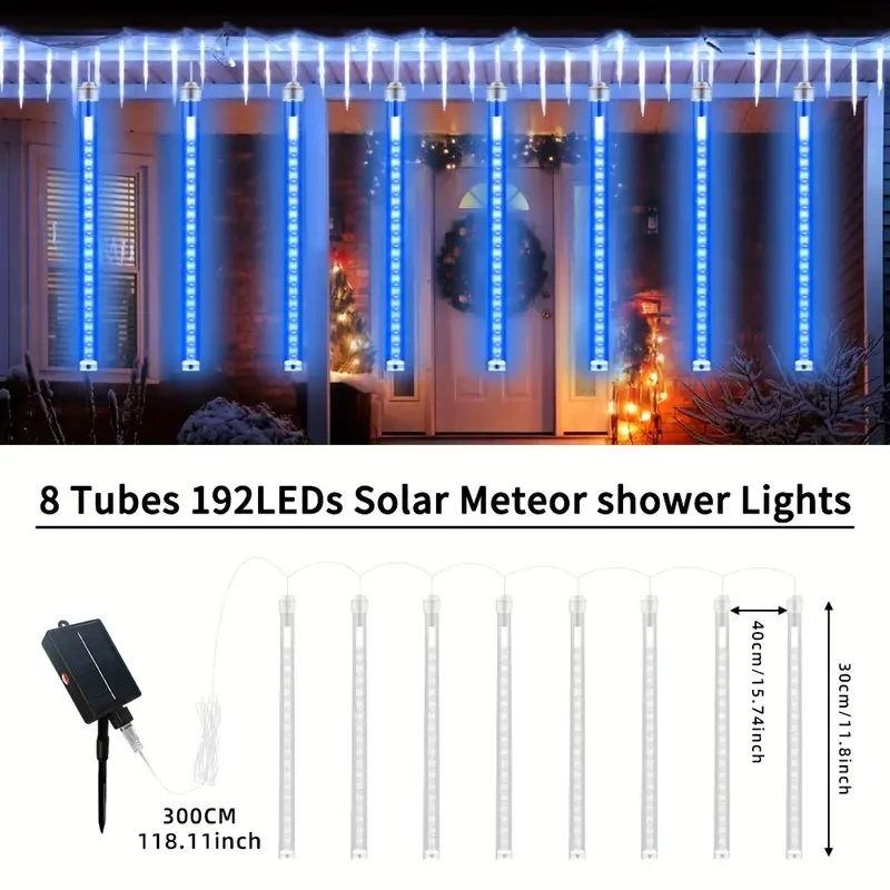 8 Strands 192 LED Solar Shooting Star Lights Waterproof & Festive