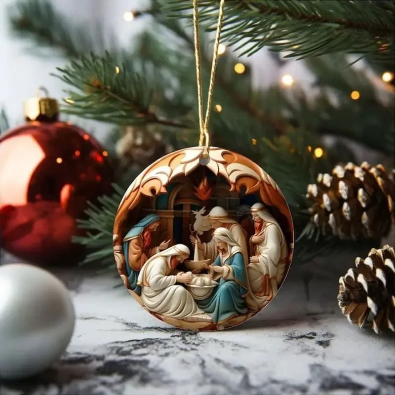 12pcs Nativity Scene Wooden Ornaments Set - 3D Effect Bible Story Decorations for Home, Birthday & Holiday Parties
