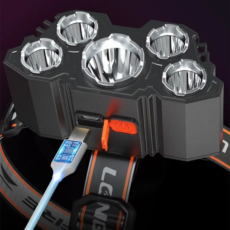 Super Bright 5 LED Rechargeable Headlamp Powerful Head Torch for Outdoor Use