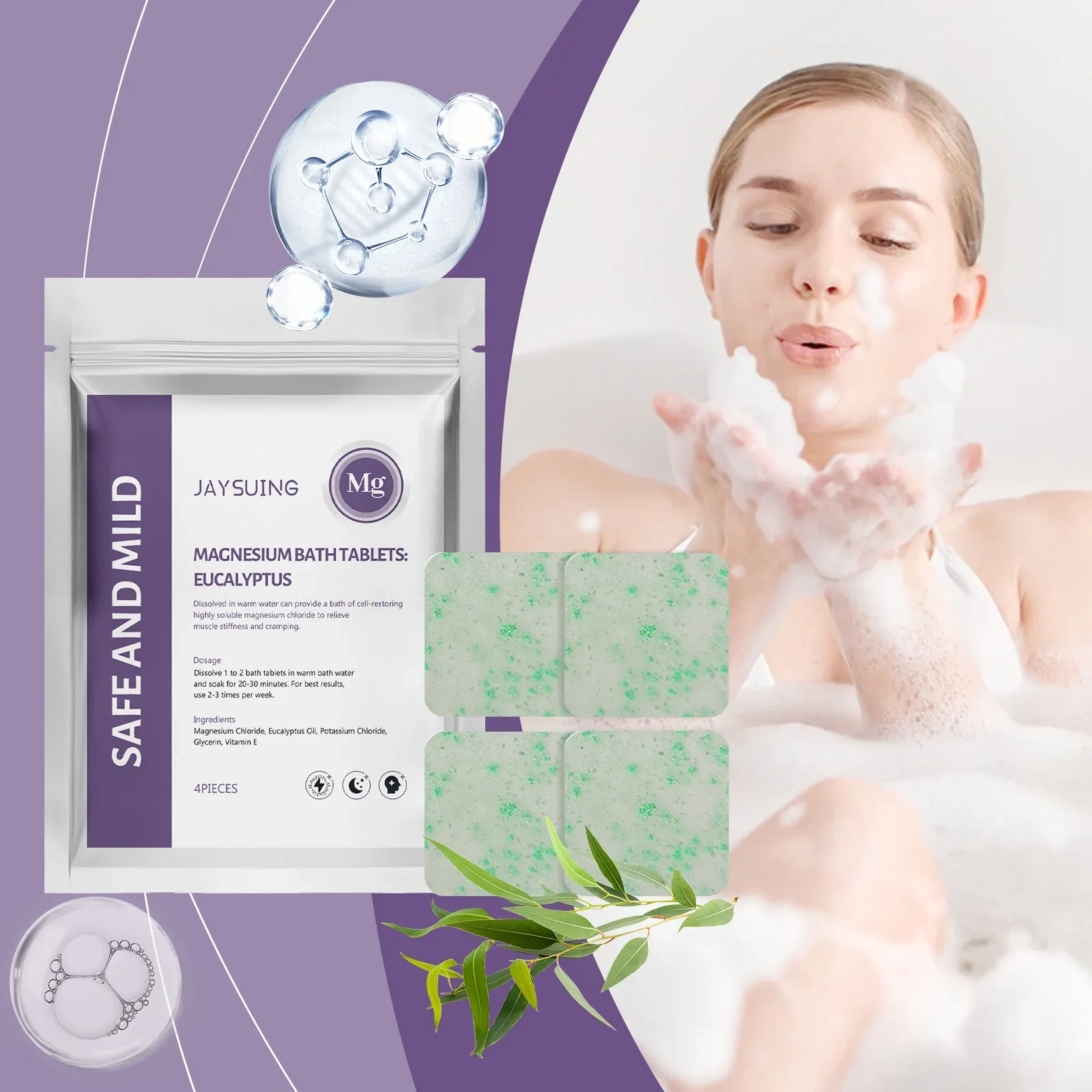 Eucalyptus Essential Oil Magnesium Bath Tablets Gentle Body Cleaning