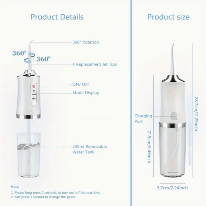 4 In 1 Water Flosser For Teeth, Cordless Water Flossers Oral Irrigator With DIY Mode 4 Jet Tips, Tooth Flosser, Portable And Rechargeable