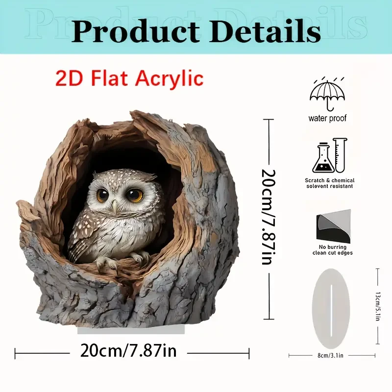 Boho Style Acrylic Owl Stump Decorative Plaque with Stand