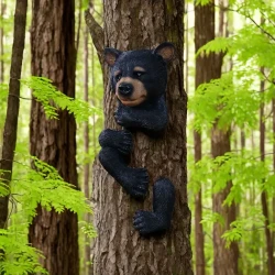 Resin Black Bear Tree Hugger Sculpture  Garden Decoration