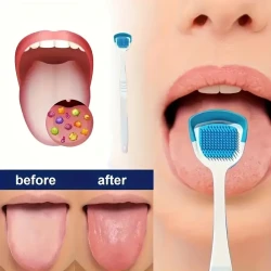 1PC Soft & Gentle Tongue Cleaner Brush - Oral Care Tongue Cleaners For Adults - Comfort Grip Handle, Soft Silicone Bristles, Effective Plaque Remover, Fresh Breath, And Healthy Gums