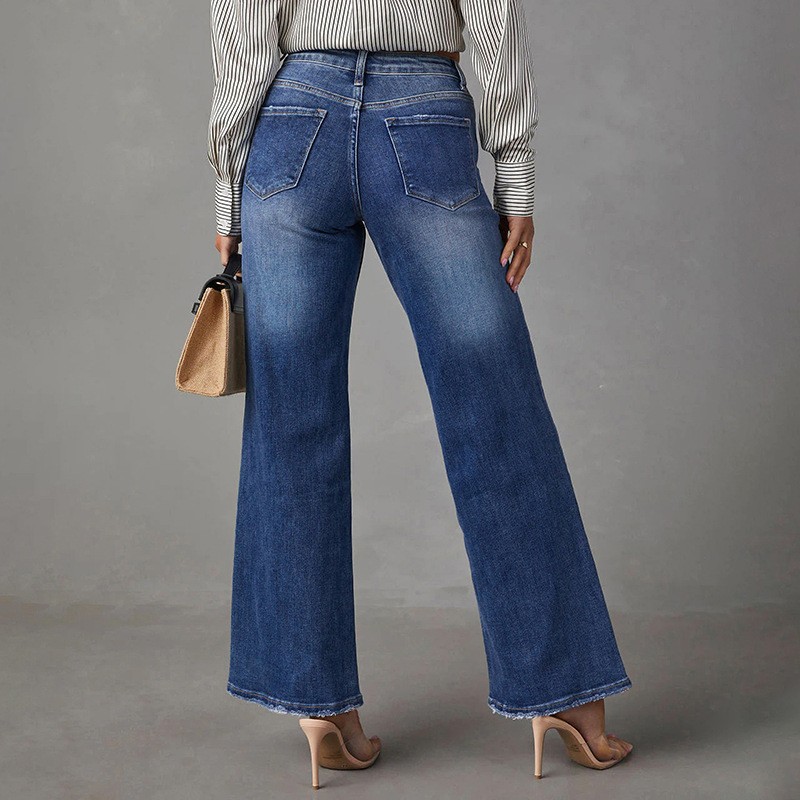 High-Rise Ultra-Stretch Denim in Washed Dark Blue