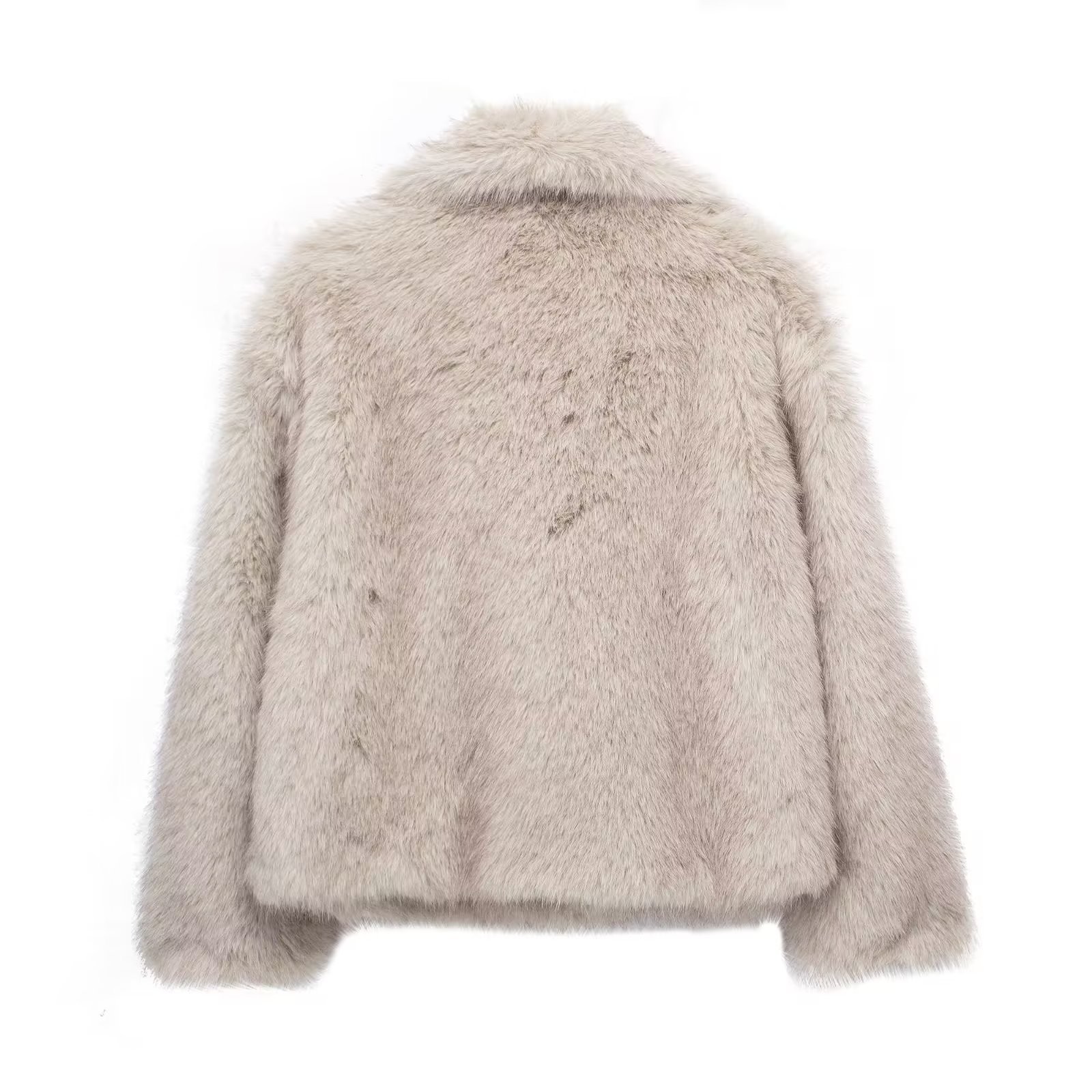Winter Plush Thicken Lapel Coat - Womens Casual Long Sleeve Outerwear