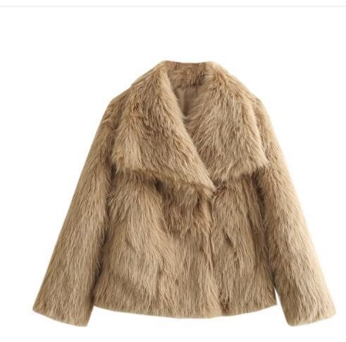 Winter Plush Thicken Lapel Coat - Womens Casual Long Sleeve Outerwear