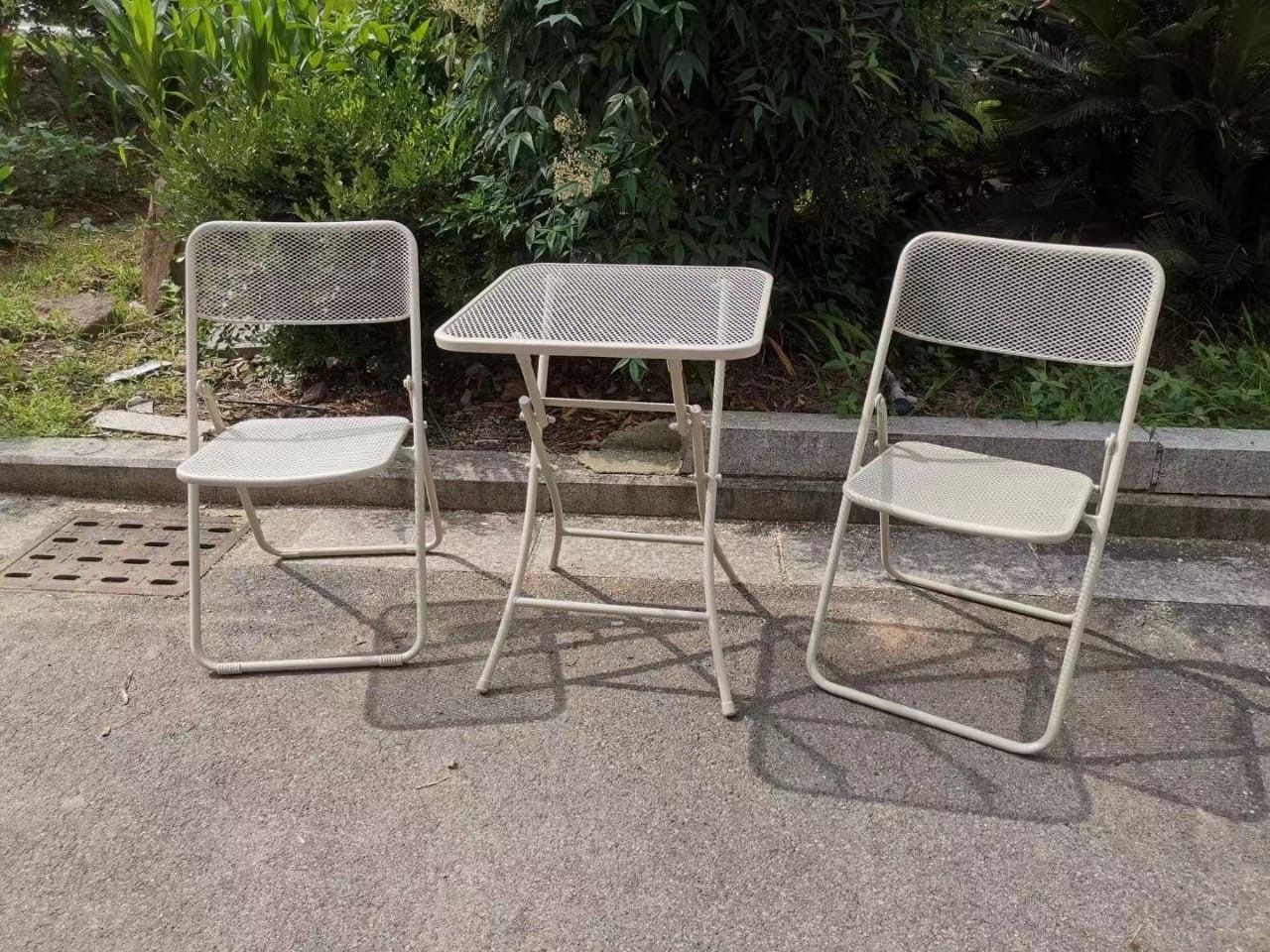 Foldable Outdoor Bistro Set - Metal Table and Chairs