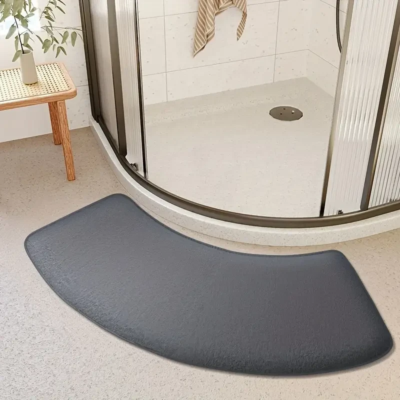 Non-Slip Bath Mat, Thickened Polyester Shower Door Rug, Half-Circle Entryway Foot Mat, Hand-Washable, Low Pile, Machine-Made, 660g/㎡, 1.2cm Thick, Kitchen & Bathroom Decor
