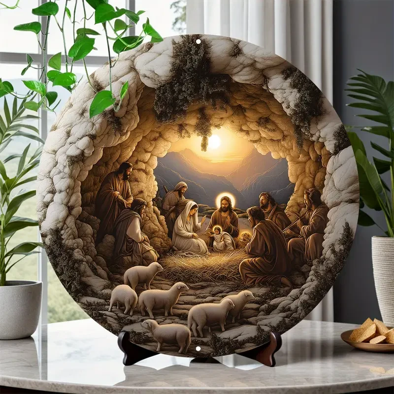 "Christmas" Round 2D Flat Print, Heavy-Duty Metal Wreath