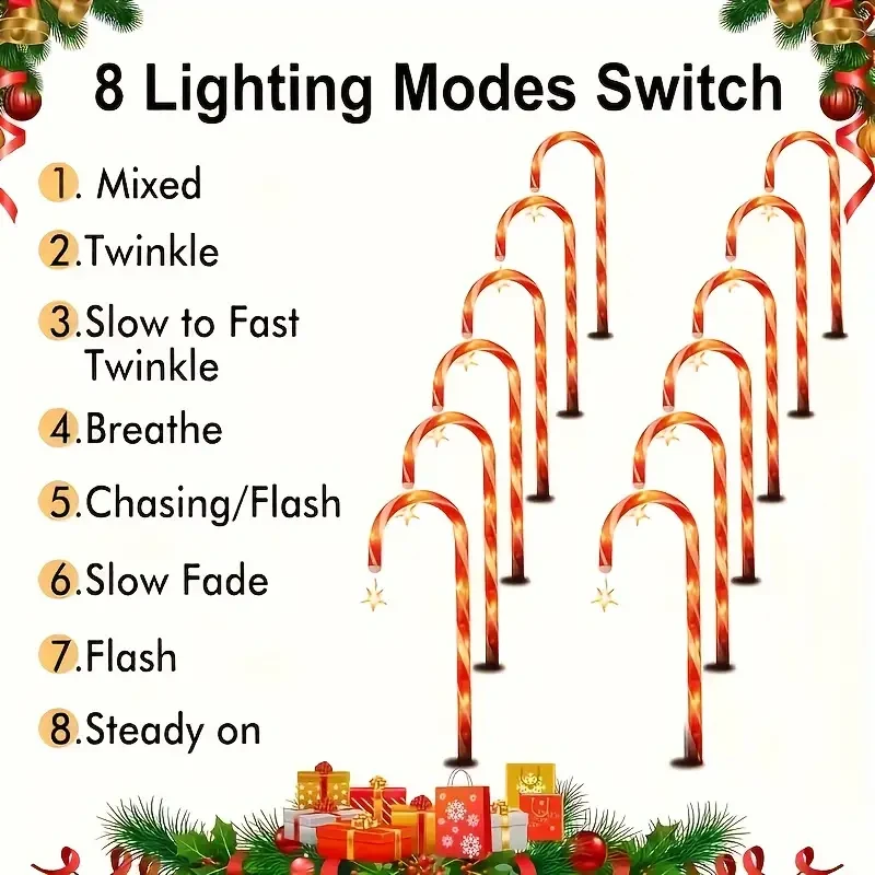 [Top-Rated] Solar-Powered Candy Cane Christmas Lights - 18in Outdoor Decorative String with 8 Modes, Perfect for Lawn, Yard & Garden Xmas Tree, Christmas Decor