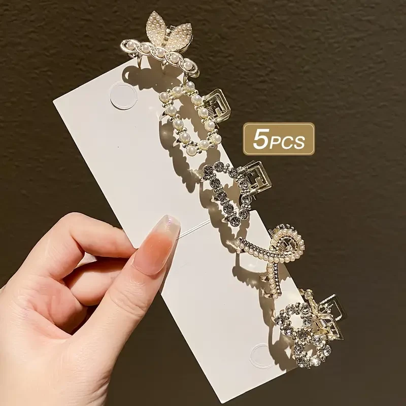 5pcs Girls Imitation Pearl Hair Claws Small Hair Accessories for Messy Hair