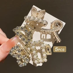 5pcs Girls Imitation Pearl Hair Claws  Small Hair Accessories for Messy Hair