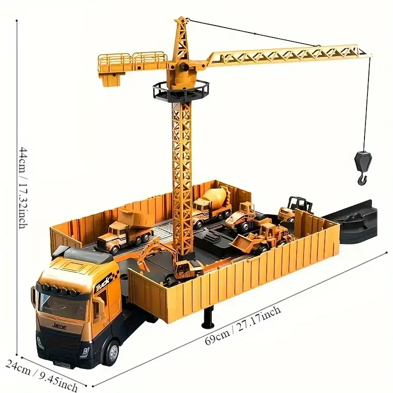 Super Large Alloy Container Engineering Vehicle Set Toy Crane Model & Container