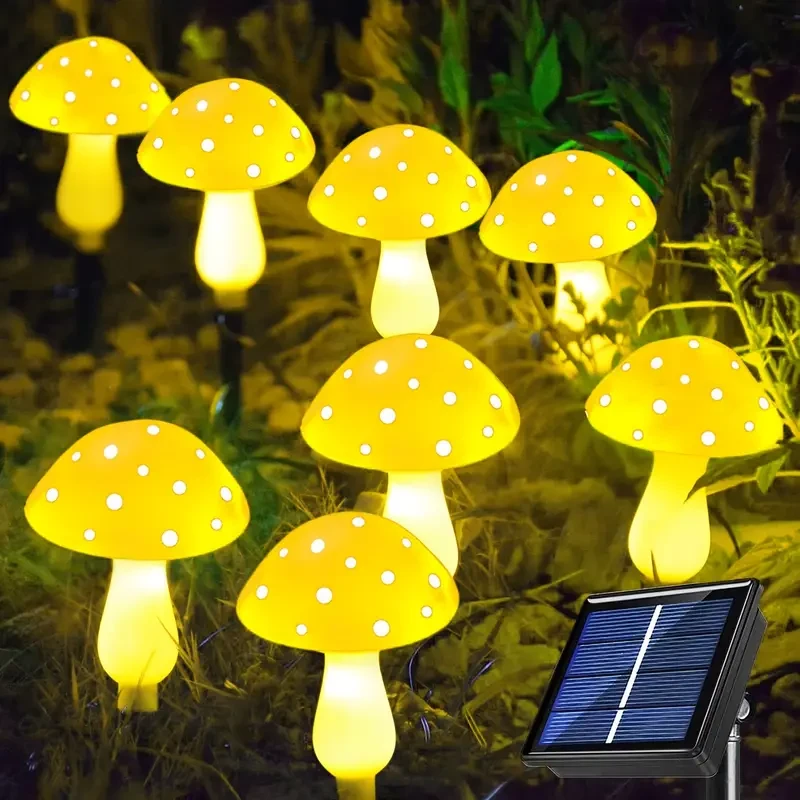 8pcs Solar Mushroom Lights Outdoor Garden Pathway Decor, 8 Modes, IP65 Waterproof