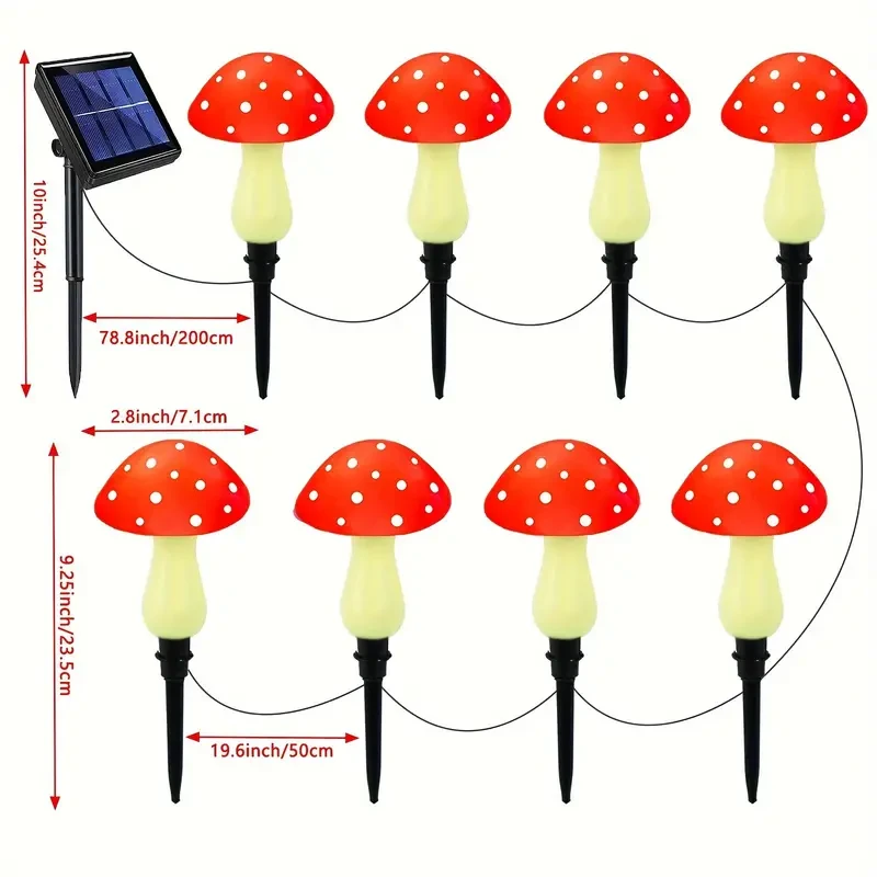 8pcs Solar Mushroom Lights Outdoor Garden Pathway Decor, 8 Modes, IP65 Waterproof