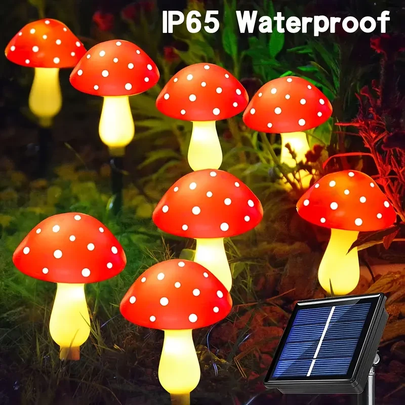 8pcs Solar Mushroom Lights Outdoor Garden Pathway Decor, 8 Modes, IP65 Waterproof