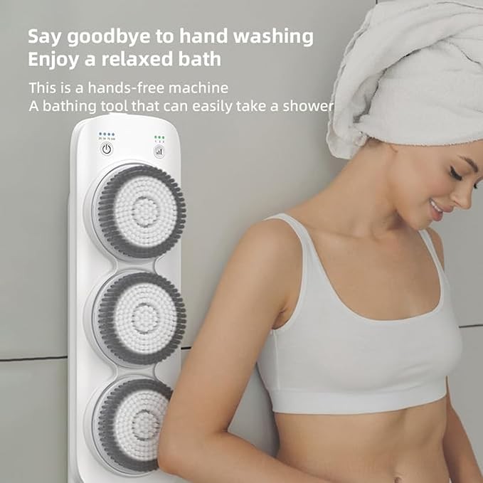 Electric Body Brush Back Scrubber Wall-Mounted Rechargeable Body Shower Brush with Soft Bristles