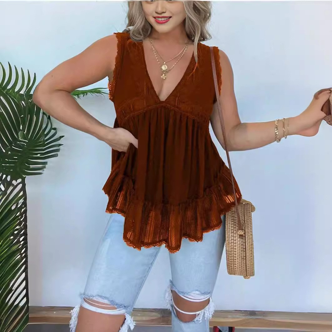 Velvet Lace V-neck Top for Women