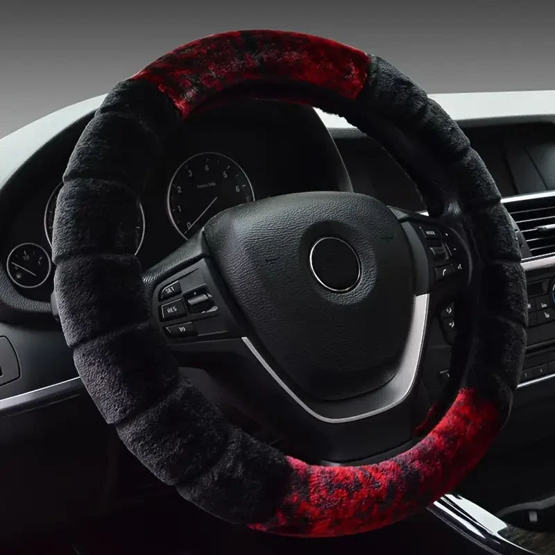 Winter Warm Fluffy Car Steering Wheel Cover - 38.1 cm, Cartoon Ear Design